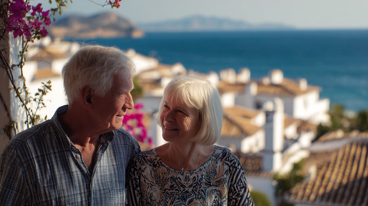 Photo of an elderly couple with a view of the sea