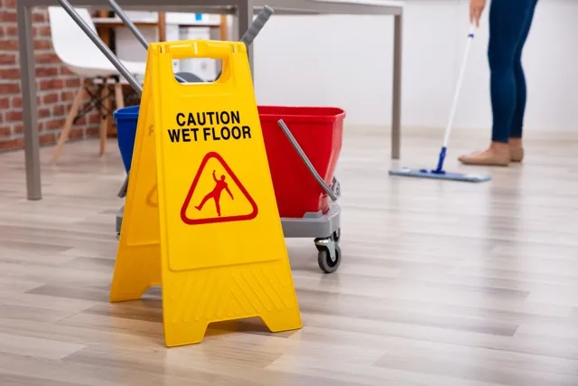 Yellow frame Caution, wet floor