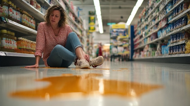 A photo of woman slipped in the shop