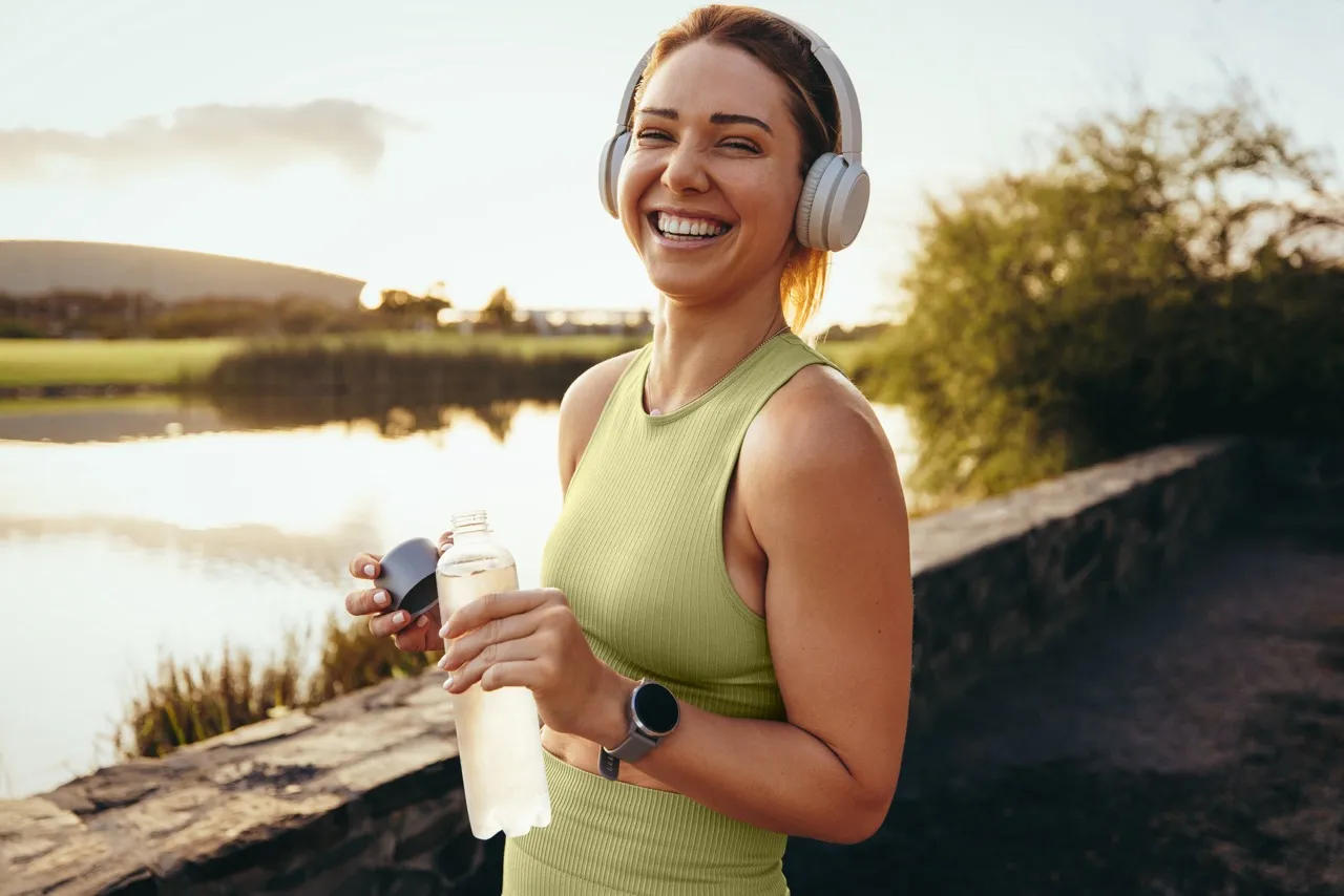 Smiling girl during running training